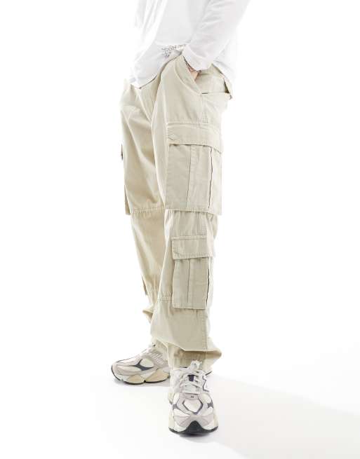 Pull&Bear multipocket wide leg cargo pants in ecru