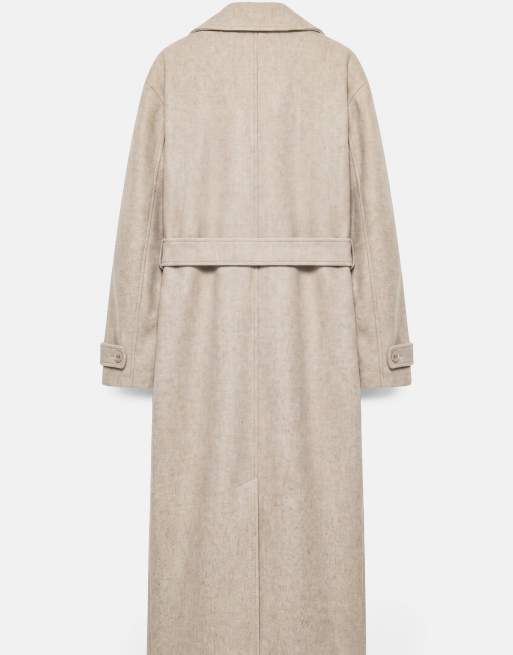 Pull&Bear - Mulvarpebrun lang frakke med bælte, 7 af 7