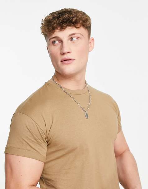 Pull&Bear muscle fit t-shirt in beige - view 1