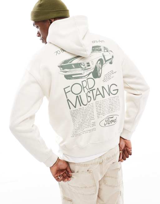 Pull Bear mustang graphic printed hoodie in white