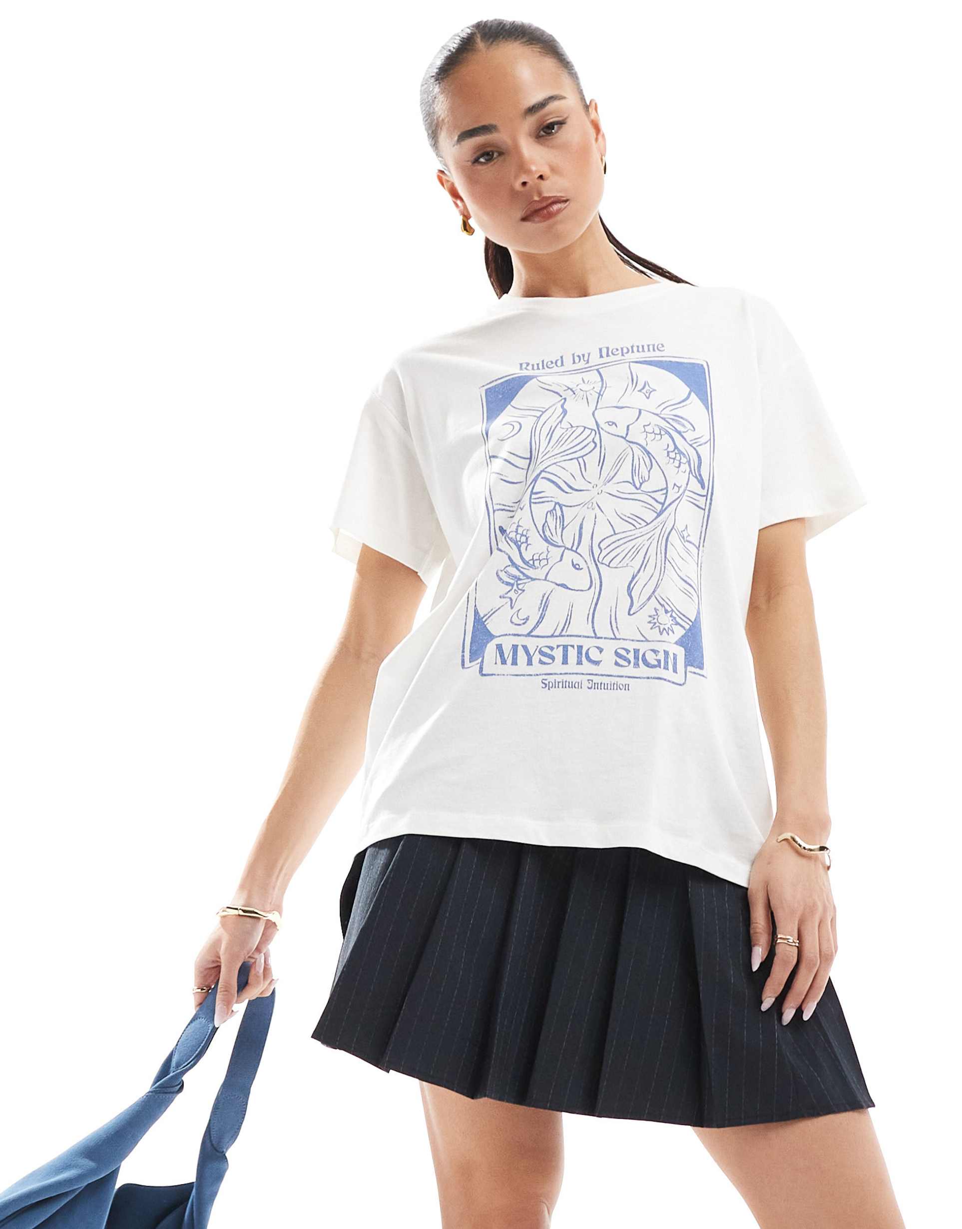pull&bear 'mystic sign' graphic oversized t-shirt in white