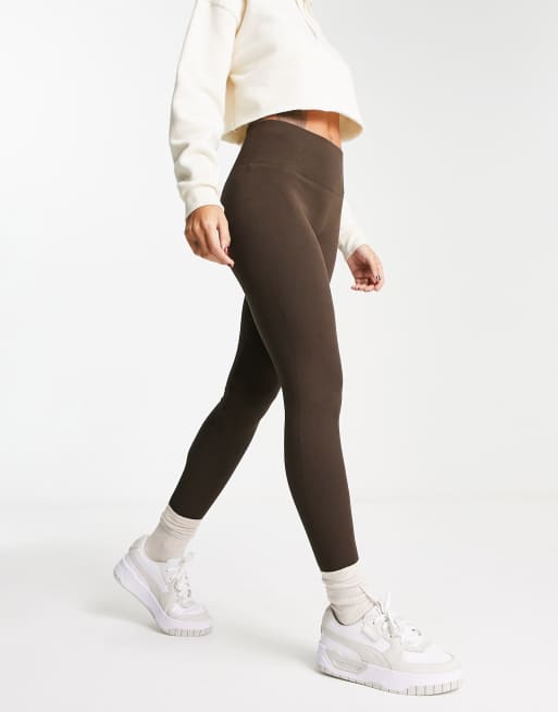Pull&Bear - Naadloze legging met hoge taille in bruin, deel van co-ord set
