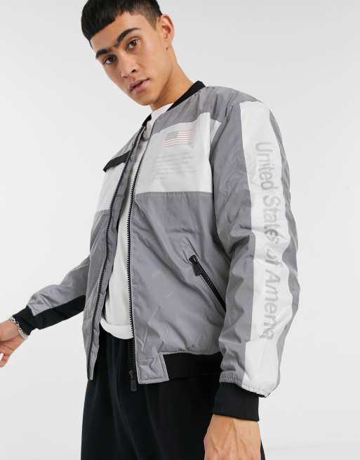 Pull Bear NASA bomber jacket in gray