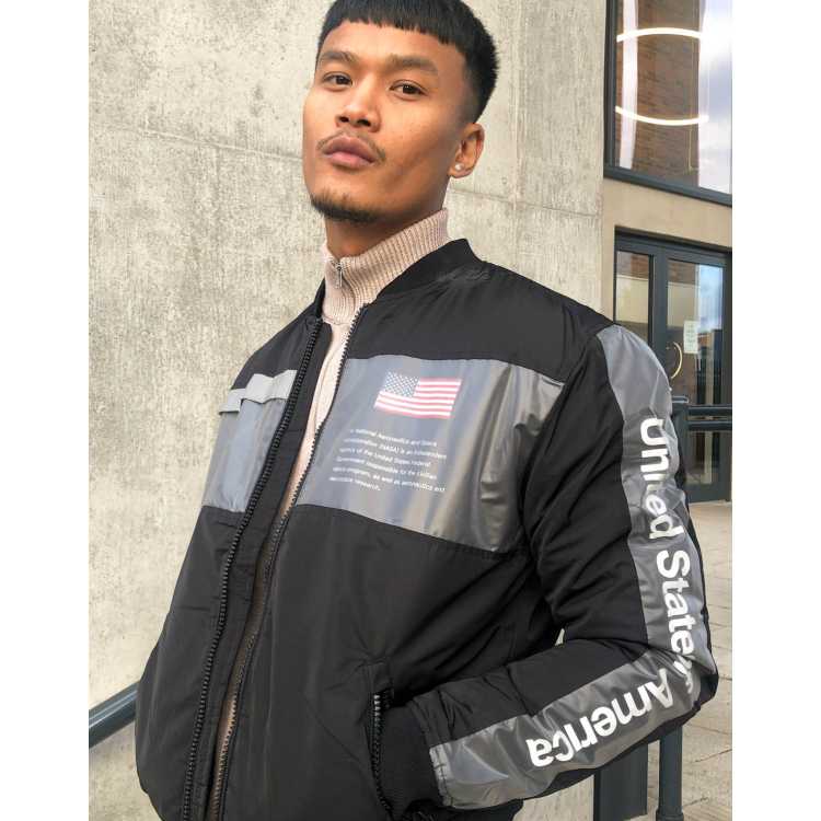 Pull Bear Nasa Bomber rembourr Noir ASOS