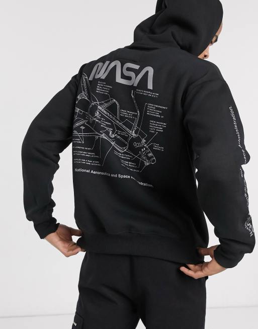 Pull Bear NASA hoodie with chest and back print in black