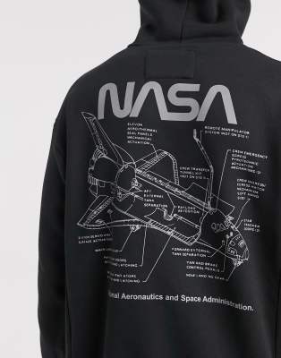 Pull Bear NASA hoodie with chest and back print in black