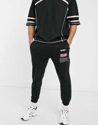 Pull&Bear NASA jogger with print and piping in black