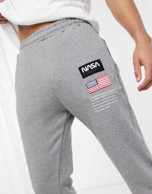 Pull Bear NASA jogger with print and piping in grey ASOS