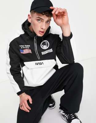 Pull Bear Nasa Overhead Jacket In Black And White ModeSens