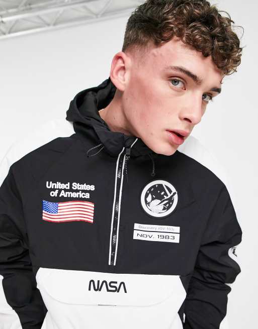 Pull Bear Nasa overhead jacket in black and white