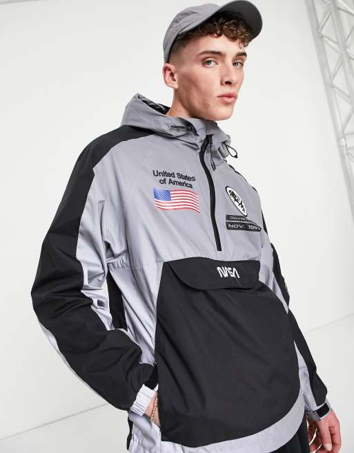 Pull&Bear Nasa Overhead Jacket In Black And White ASOS