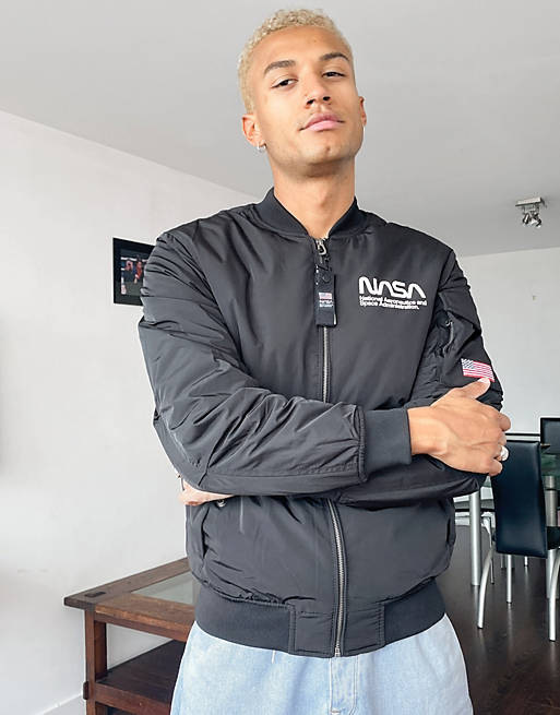 Go to the circuit January rejection Pull&Bear Nasa padded bomber jacket in black | ASOS