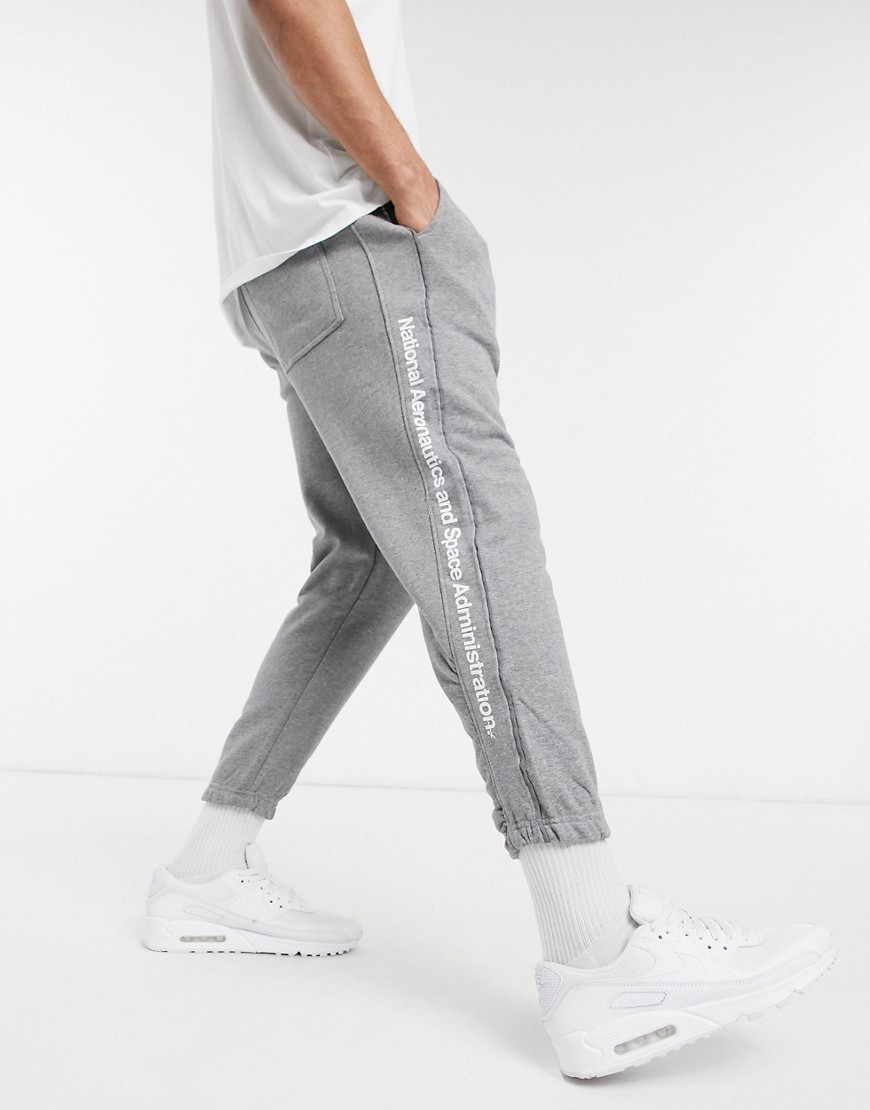Pull & Bear NASA sweatpants with print and piping in gray-Grey