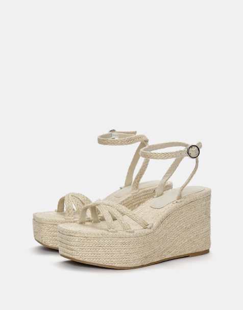 Pull&Bear - Naturfarvede sandaler med kilehæl i jute - view 1