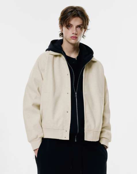 Pull&Bear – Naturvit bomberjacka med filttextur - view 1