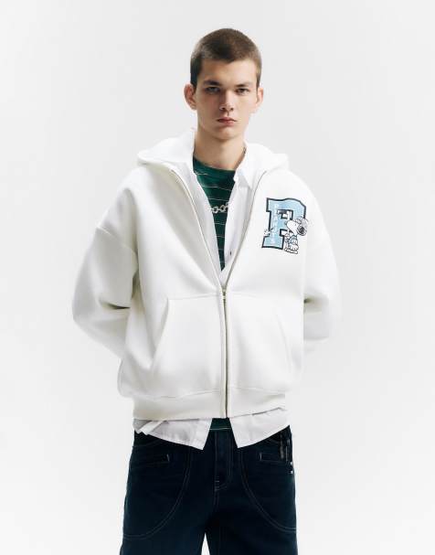 Pull&Bear – Naturvit huvtröja med dragkedja och "Snobben"-tryck - view 1