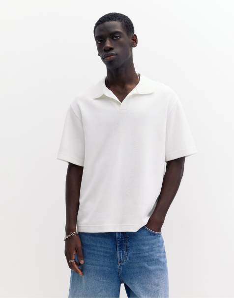 Pull&Bear – Naturvit pikétröja i dubbelstickat material med korta ärmar - view 1