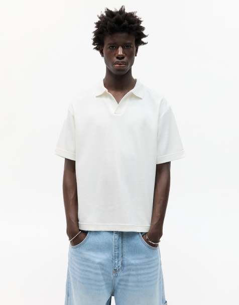 Pull&Bear – Naturvit pikétröja i poplin med korta ärmar - view 1