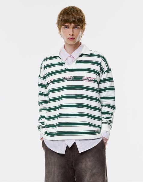 Pull&Bear – Naturvit, randig pikétröja med "STWD"-tryck - view 1