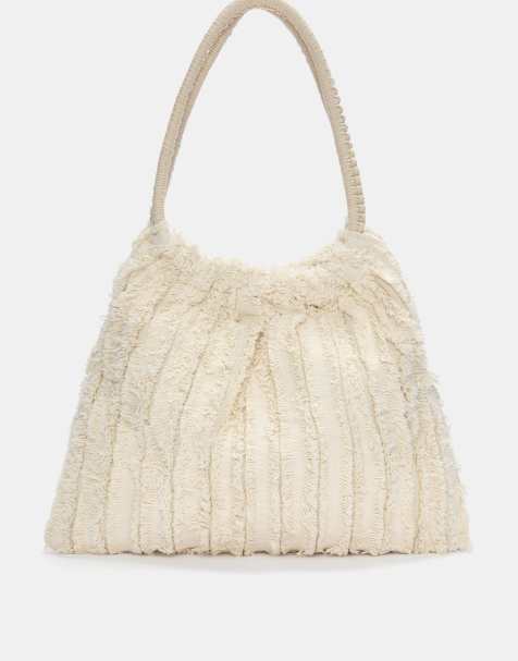Pull&Bear – Naturvit shoppingväska med fransar - view 1