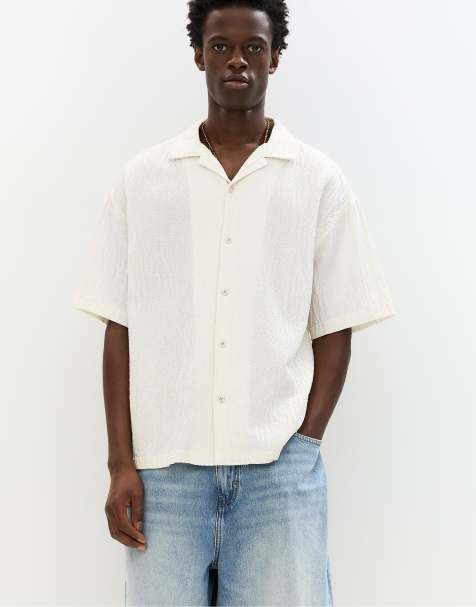 Pull&Bear – Naturvit skjorta i crepe med korta ärmar - view 1