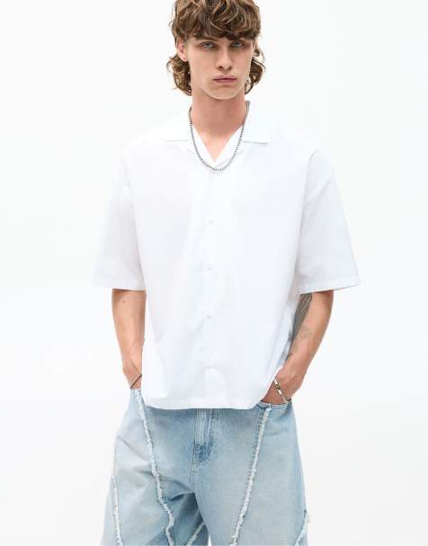 Pull&Bear – Naturvit skjorta i poplin med korta ärmar - view 1