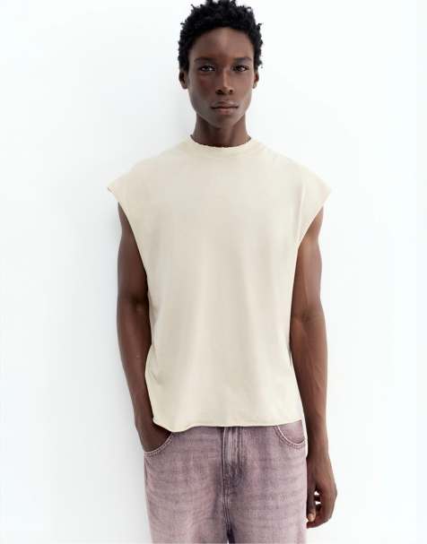 Pull&Bear – Naturvit, stentvättad tanktopp - view 1