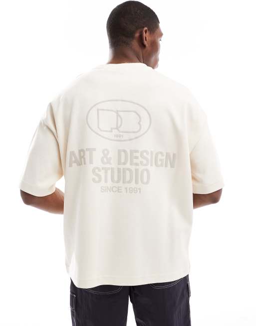 Pull&Bear – Naturvit t-shirt med 