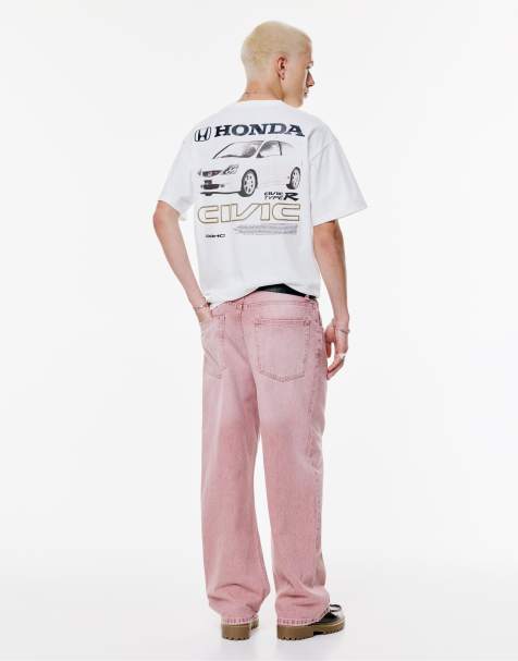 Pull&Bear – Naturvit t-shirt med Honda Civic-tryck - view 1