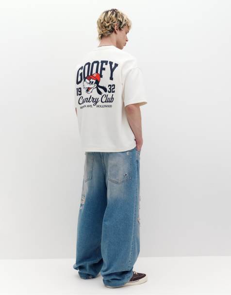 Pull&Bear – Naturvit t-shirt med Långben-tryck - view 1