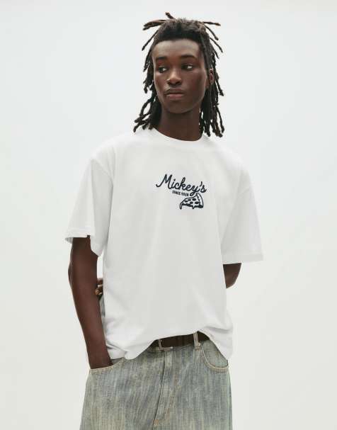 Pull&Bear – Naturvit t-shirt med Musse Pigg-tryck - view 1