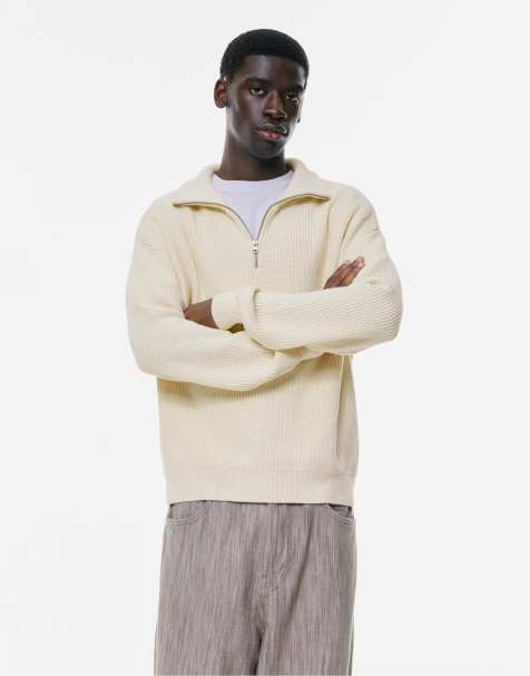 Pull&Bear – Naturvit tröja med kort dragkedja vid halsen - view 1