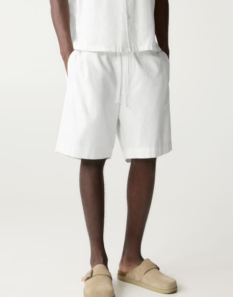 Pull&Bear – Naturvita bermudashorts i linnemix och mjukisstil - view 1