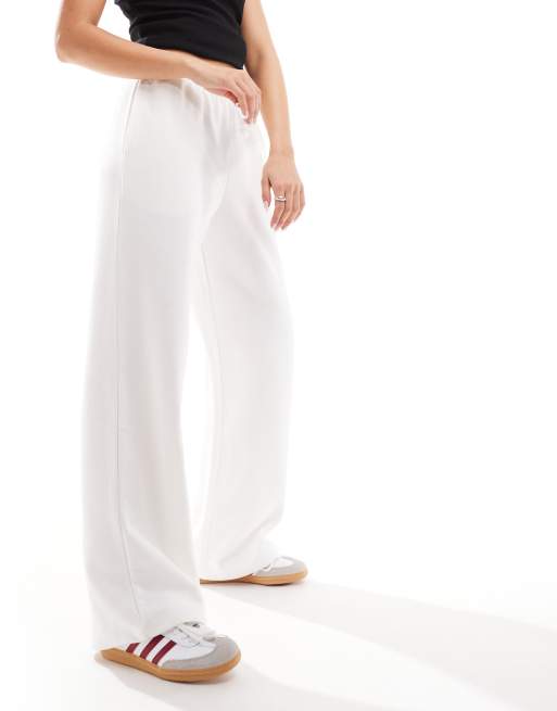 Pull&Bear – Naturvita mjukisbyxor med vida ben
