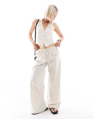 Pull&Bear – Naturvitt set med byxor med vida ben och lantlig stil - view 1