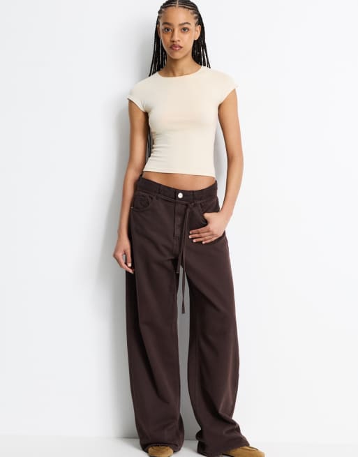 Pull&Bear - Nauwsluitend T-shirt in ecru