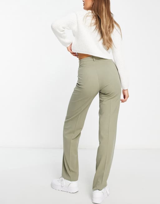 Pull&Bear - Nauwsluitende broek met smaltoelopende pijpen en naad aan de voorkant in groen , 2 van 4