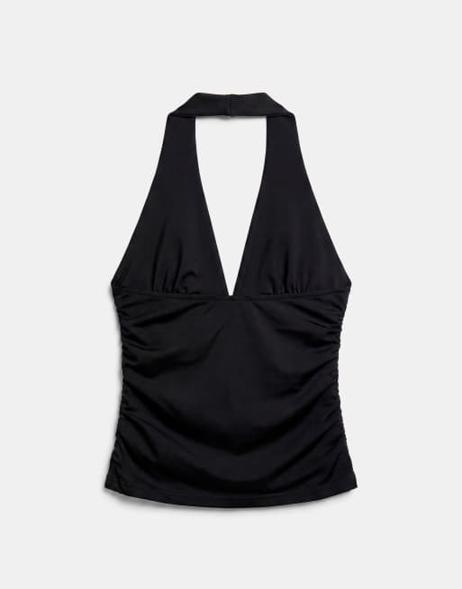 Pull&Bear – Neckholder-Oberteil in Schwarz mit Raffung, 7 von 7