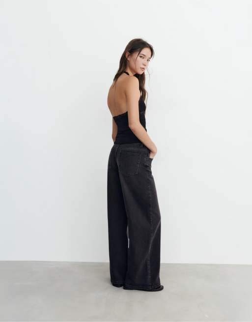 Pull&Bear – Neckholder-Oberteil in Schwarz mit Spitzenborte, 2 von 4