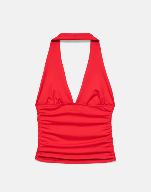 Pull&Bear Neckholder-Top mit Raffungen in Rot, 7 von 7