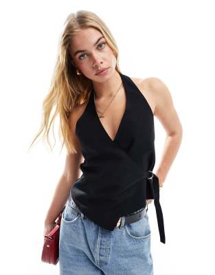 Pull & Bear - Neckholder-Weste in Schwarz