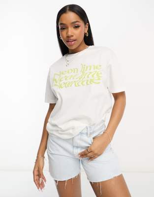 White and neon store green graphic tee