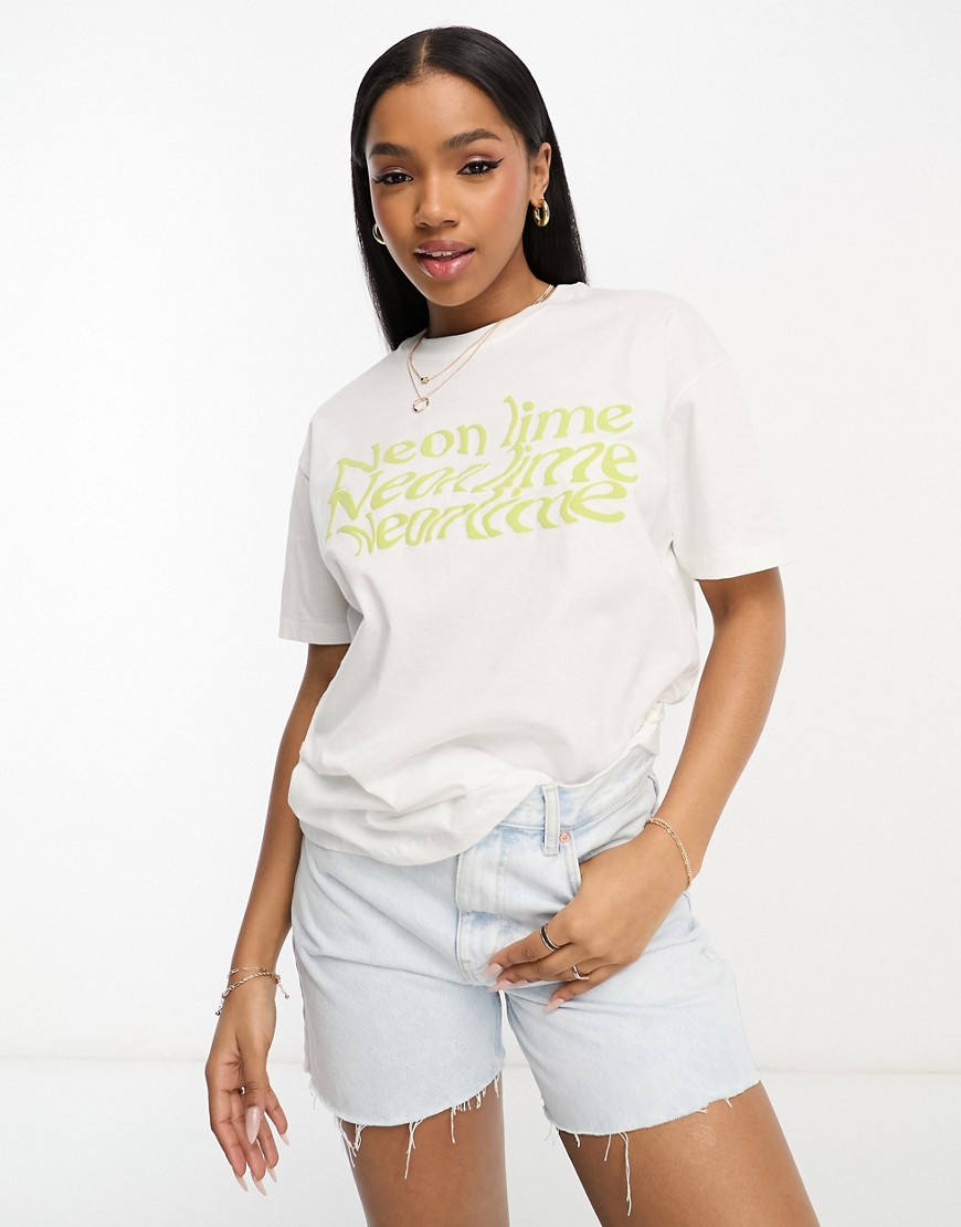 Pull & Bear 'Neon Lime' graphic t-shirt in lime-Green
