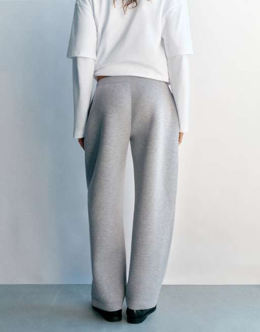 Pull&Bear Neoprene-effect barrel trousers in grey marl, 2 of 7