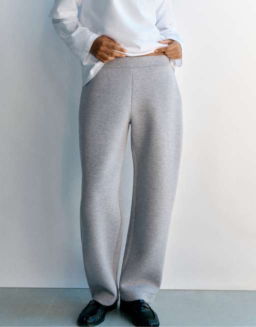 Pull&Bear Neoprene-effect barrel trousers in grey marl, 5 of 7