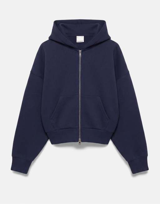 Pull&Bear Neoprene-effect zip hoodie in navy, 5 of 7