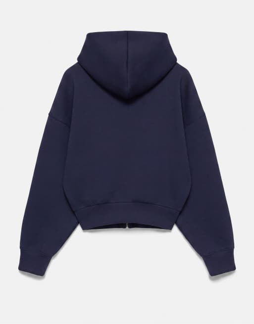 Pull&Bear Neoprene-effect zip hoodie in navy, 7 of 7