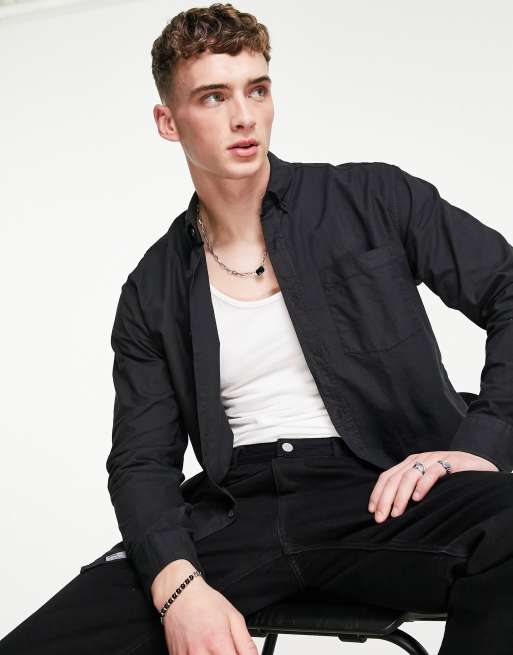 Pull&Bear - Net Oxford overhemd in zwart