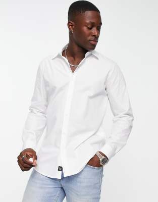 Pull&Bear - Net poplin overhemd met lange mouwen in wit