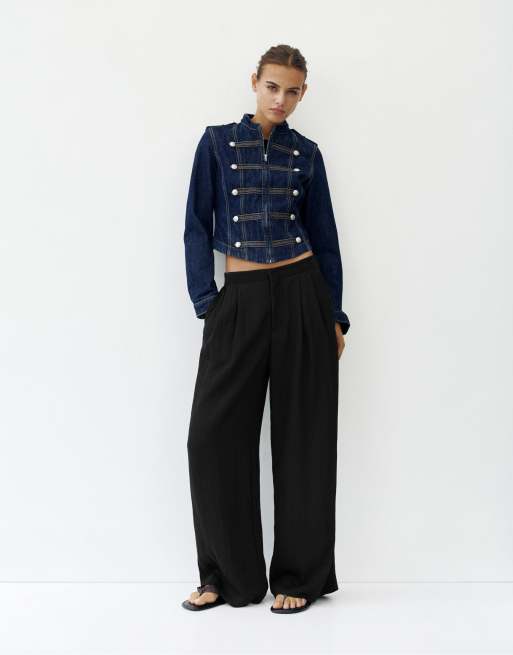 Pull&Bear nette broek met elastische taille in zwart, 2 van 7